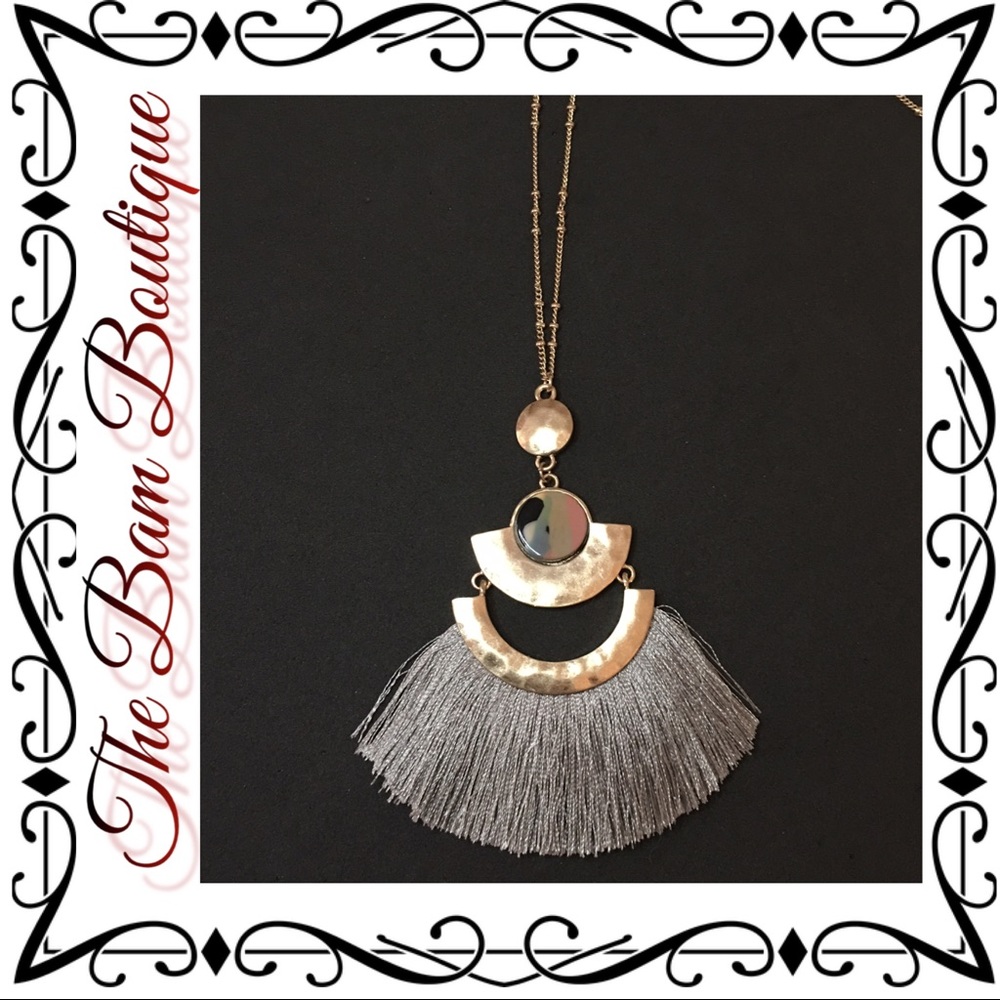 Gray Acetate w/Tassel Pendant Necklace